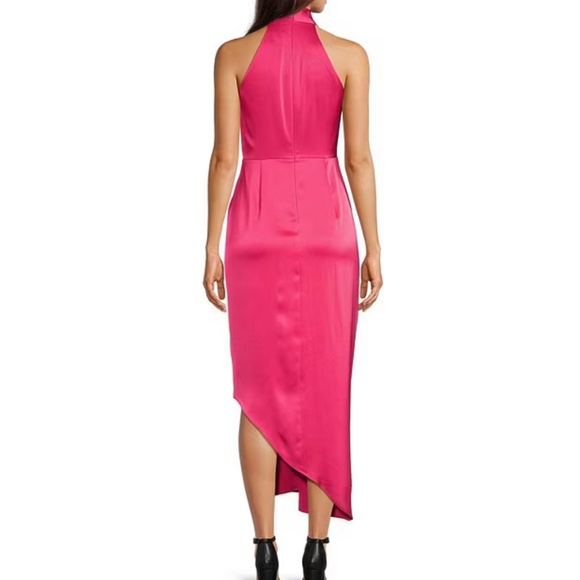 Alex Marie Hazel Halter Neck Sleeveless Draped Asymmetrical Hem Satin Dress 6P - Picture 3 of 17